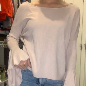 Bell Sleeve, Scoop-Neck Cropped Light Sweater